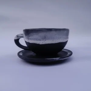 کاپ لته مات مشکی مات با نعلبکی سرامیکی مشکی مدل نیلدیش(nildish)280cc